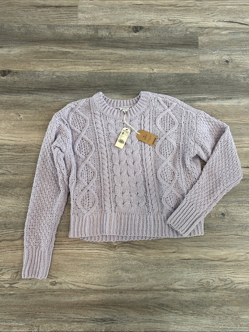 Garage Lavender Chenille Cable Knit Crew Sweater
